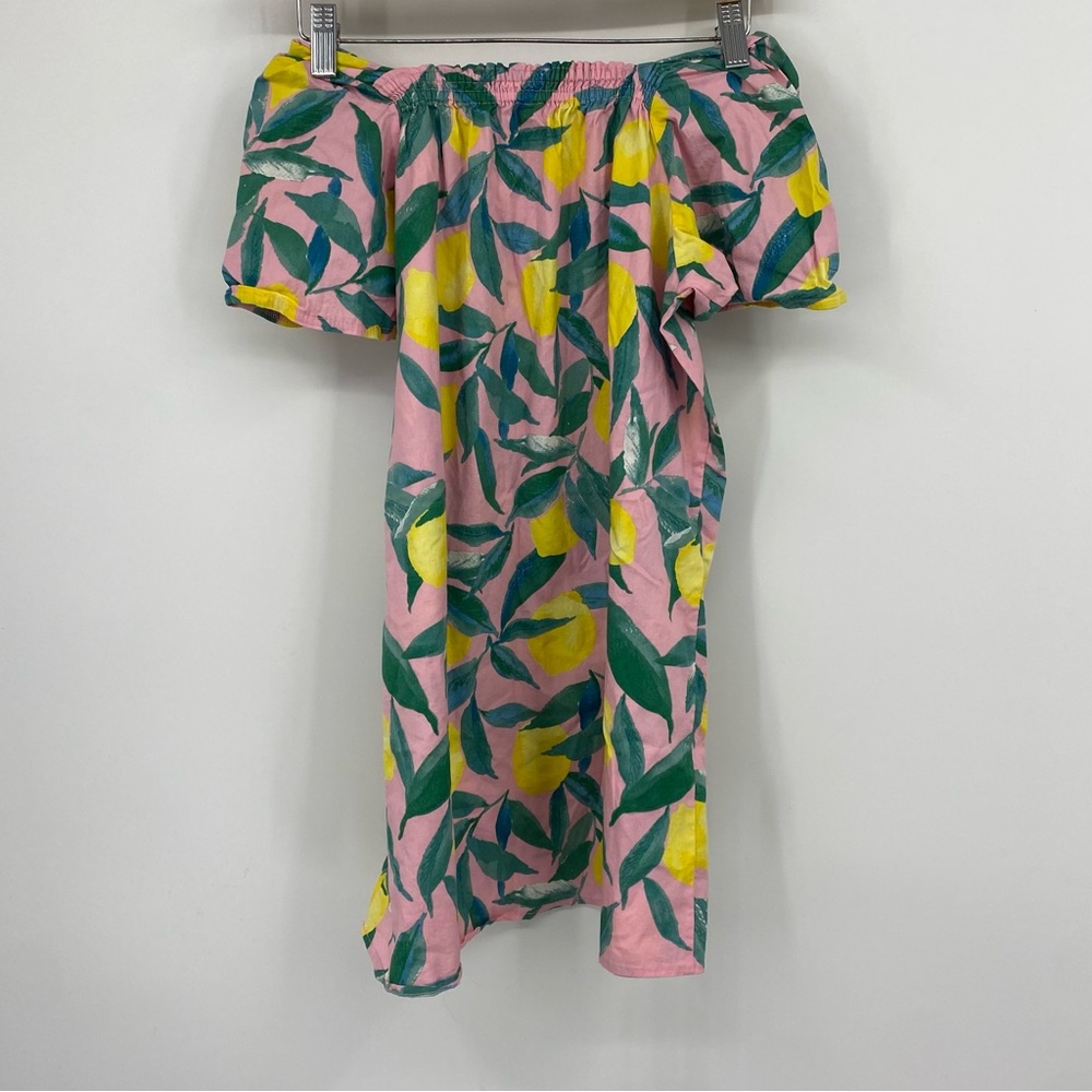 Show Me Your MuMu Pink Off-Shoulder Dress with Yellow & Green Leaf Print